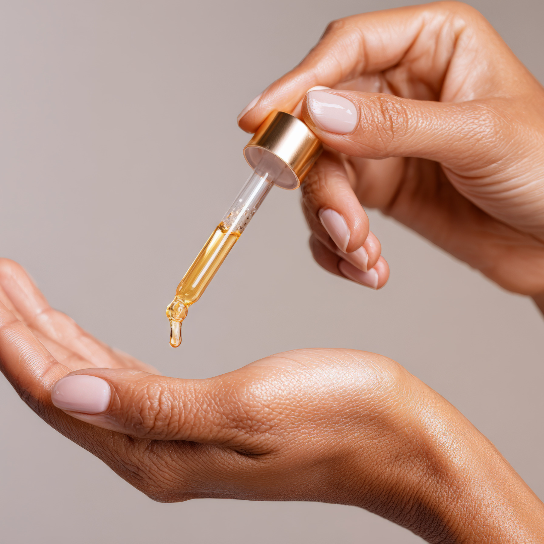 Pipette mit Pflegeöl, ruhige Editorial-Aufnahme